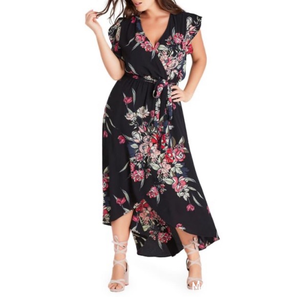 City Chic Dresses & Skirts - NWT City Chic Floral Crepe Faux Wrap Dress SZ M/18